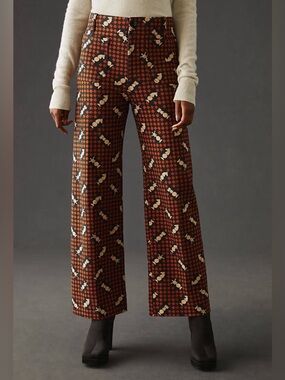 Anthropologie Maeve The Colette Wide Leg Ponte Pant Checkered Chess print 26